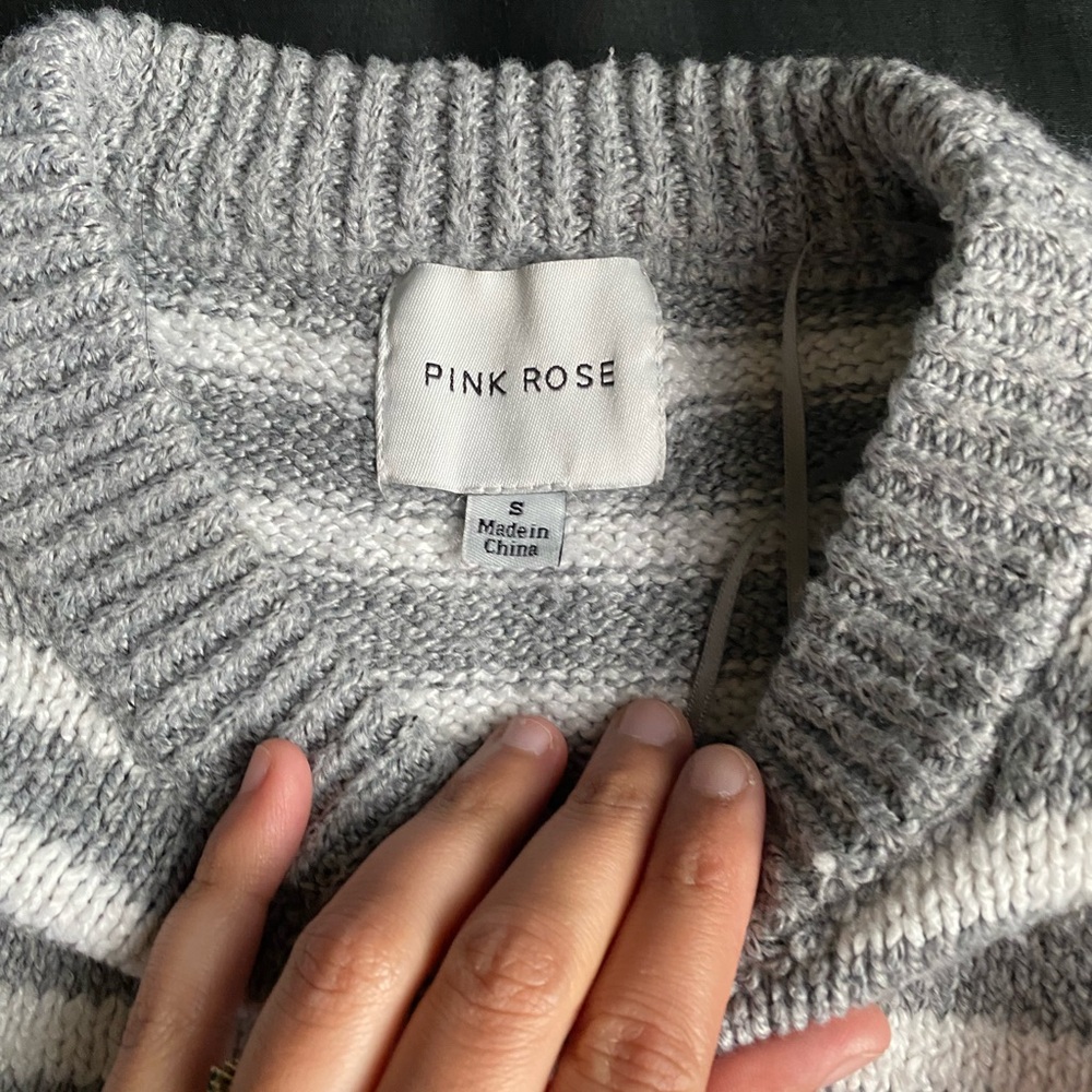 Pink Rose Gray Cowl Neck Sweater